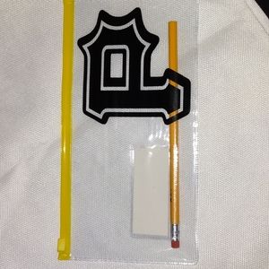 Poly Pirates pencil pouch with 1 pencil